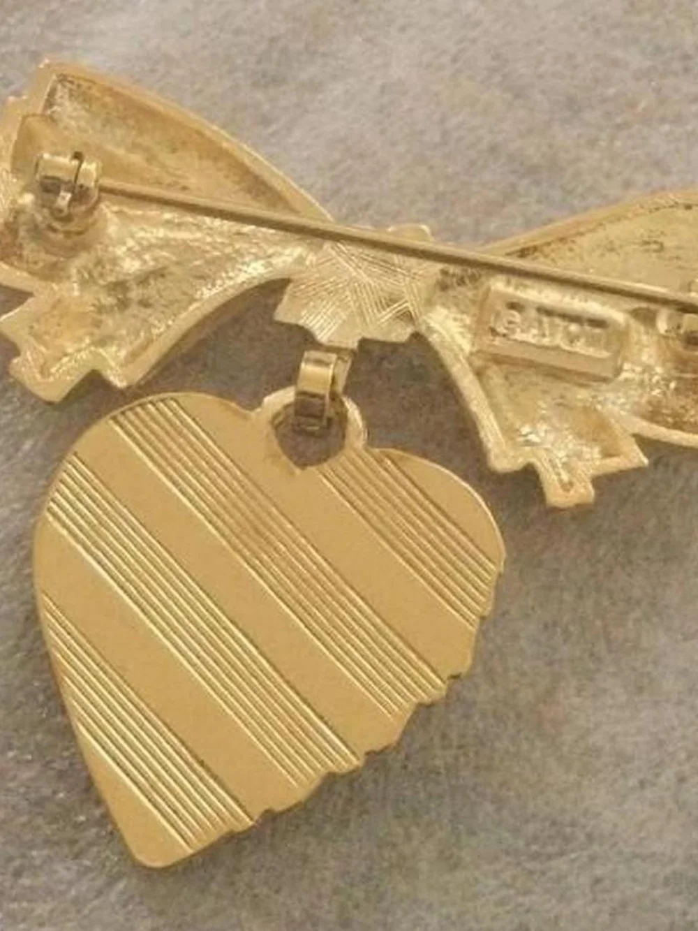 Gold-Tone Bow & Striped Heart Pin